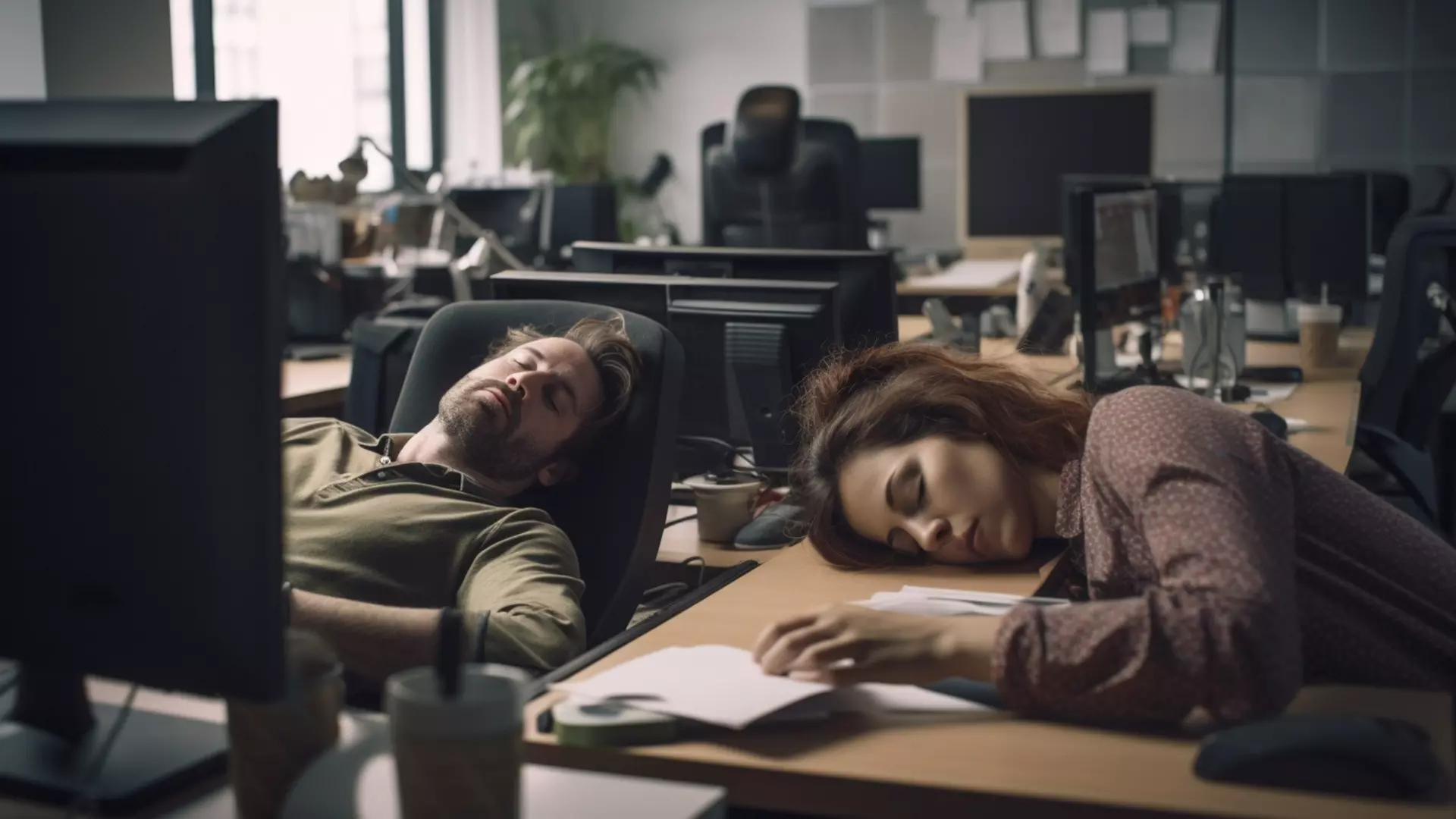 Спящие люди в офисе