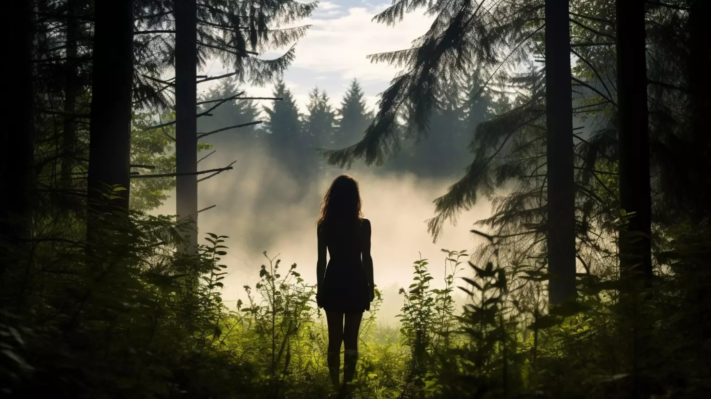 Девушка в лесу, рисунок нейросети