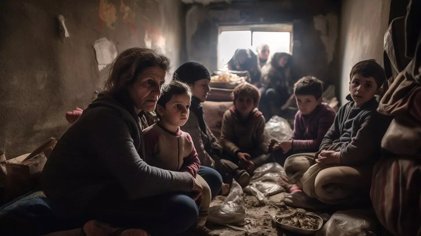 Беженцы сидят в подвале, рисунок нейросети